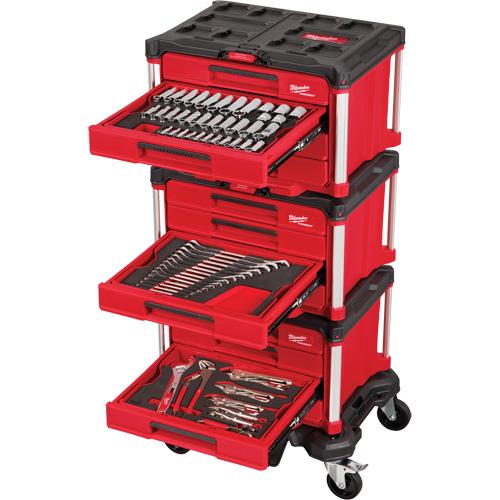 Ensemble maître de 366 outils &agrave; main pour m&eacute;caniciens avec tiroirs PACKOUT et diable, 16-3/10" x 22-1/5" x 48-5/8", Noir/Rouge - Milwaukee 48-22-9495