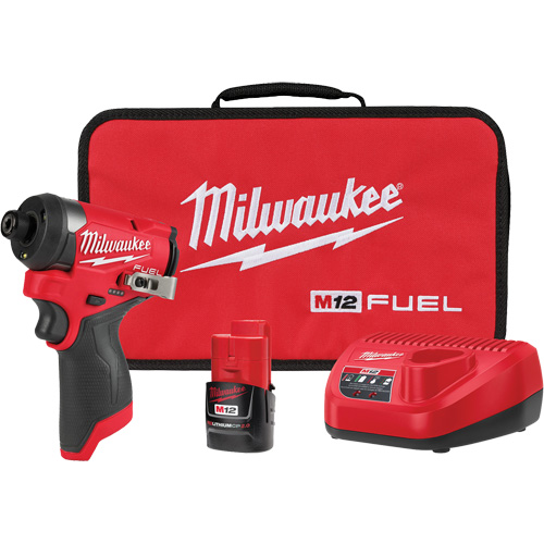 Ensemble compact de tournevis &agrave; chocs sans fil et sans balais M12 FUEL avec bloc-pile et chargeur, 1/4", 1300 lb-po Couple max., 12 V, Lithium-ion - Milwaukee 3453-21