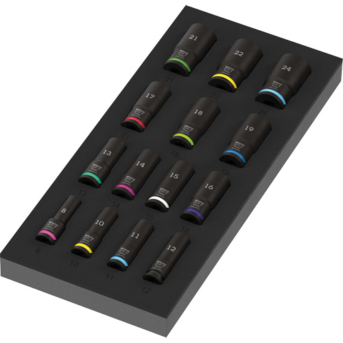Insert en mousse pour jeu de douilles profondes Impaktor 1 Zyklop B, 15 Mcx, Chocs, Prise de 3/8", Profond - Wera Tools 05150118001