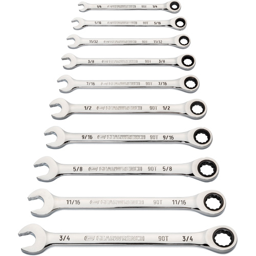 Jeu de cl&eacute;s &agrave; 12 pans et 90 dents, Combinaison &agrave; cliquet, 10 morceaux, Imp&eacute;rial - Gearwrench 86958