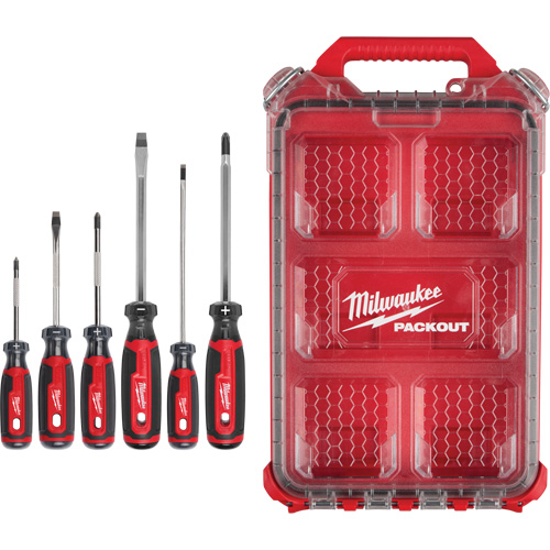 Ensemble de tournevis &agrave; prise coussin&eacute;e avec organisateur compact &agrave; profil bas PACKOUT, 6 m - Milwaukee MT200-6PA