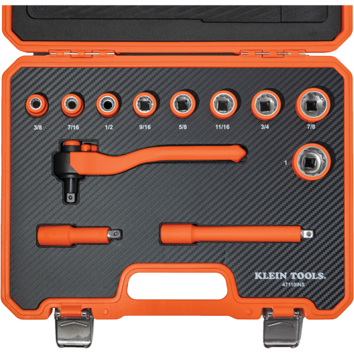 Insulated Ratchet & Socket Set with Case, 1000 V, 12 Pcs - Klein Tools 47110INS