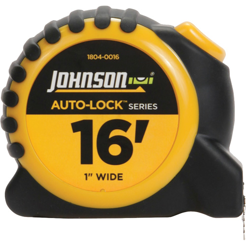 Ruban &agrave; mesurer Auto-Lock avec agrafe de ceinture en acier, 1" x 16', Marques de goujon 1/16" - Johnson 1804-0016