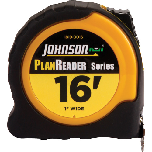 Plan Reader Power Tape with Steel Belt Clip, 1" x 16', 1/16" Graduations - Johnson 1819-0016