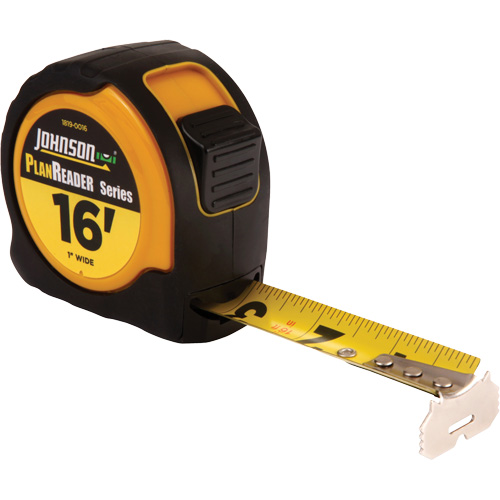 Plan Reader Power Tape with Steel Belt Clip, 1" x 16', 1/16" Graduations - Johnson 1819-0016