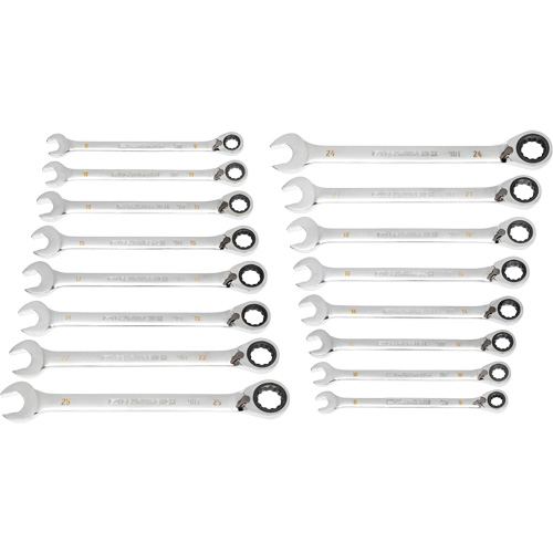 Jeu de cl&eacute;s r&eacute;versibles &agrave; 12 pans et 90 dents, Cl&eacute; polygonale, 16 morceaux, M&eacute;trique - Gearwrench 86629