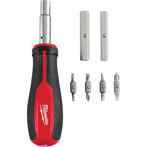 11-in-1 Magnetic 1/4" & 3/8" Drive Multi-Bit Screwdriver, 8" L, Cushion Grip Handle - Milwaukee 48-22-2914