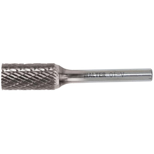 Double Cut Cylindrical Carbide Burr, 1/4" Dia., 1/4" Shank, 5/8" Depth of Cut - Walter Surface Technologies 01V001