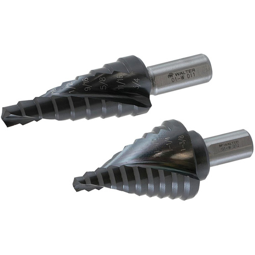 Multi-Step Drill Bit, 1/4" - 1-3/8" , 1/8" Increments, High Speed Steel - Walter Surface Technologies 01W112