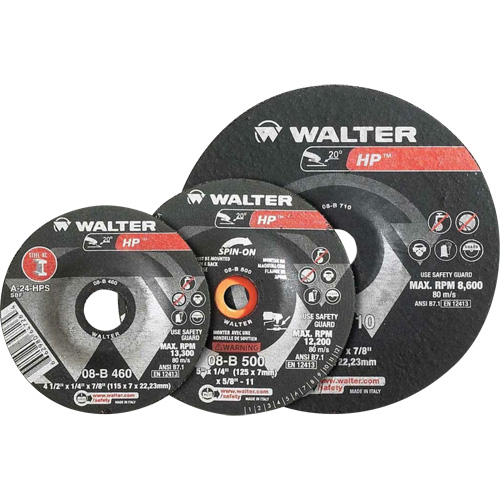 Meule HP &agrave; moyeu d&eacute;port&eacute;, 9" x 1/4", Arbre de 7/8", Type 28, Oxyde d'aluminium, 6600 Tr/min - Walter Technologies Pour Surface 08B901