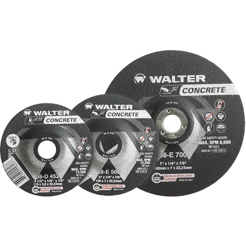 Concrete Depressed Centre Grinding Wheels, 7" x 1/4", 7/8" Arbor, Type 27 - Walter Surface Technologies 08E700