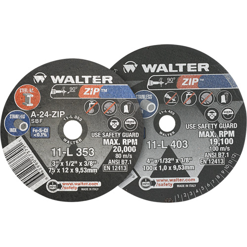 Zip Cut-Off Wheel, 4" x 1/4", 3/8" Arbor, Type 1 - Walter Surface Technologies 11L433