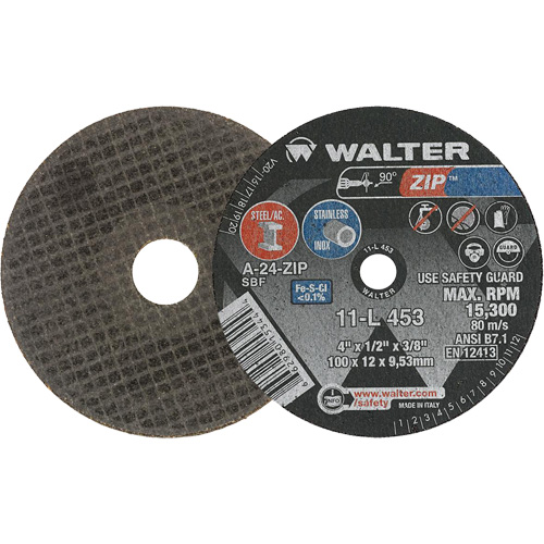 Meule &agrave; tronçonner Zip, 4" x 1/2", Arbre de 3/8", Type 1 - Walter Technologies Pour Surface 11L453