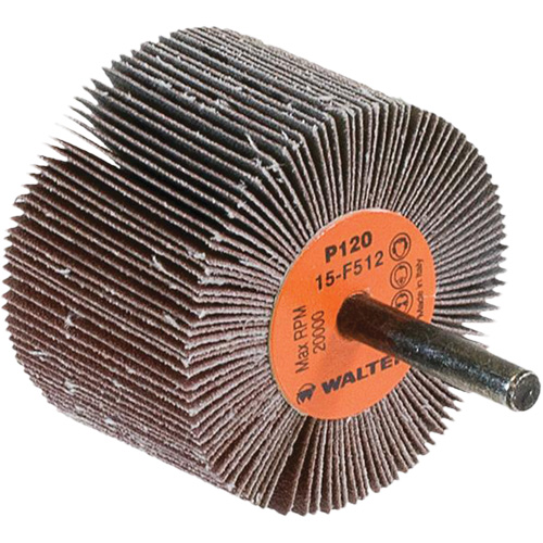 Flap Wheels-Coolcut Flap Wheels, Aluminum Oxide, 120 Grit, 2-1/2" x 1-1/2" x 1/4" - Walter Surface Technologies 15F512