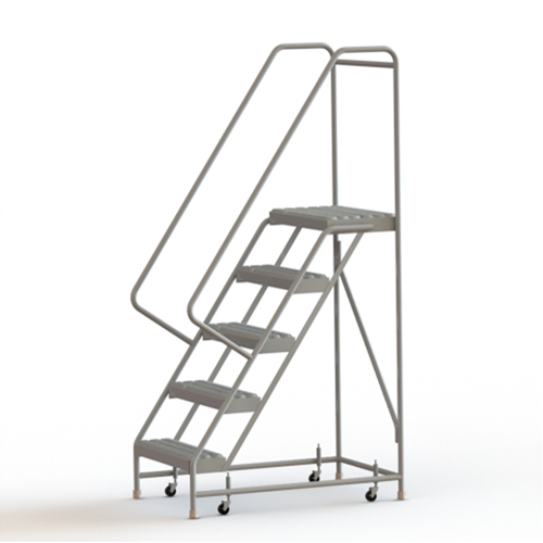 Rolling Ladder, 5 Steps, 24" Step Width, 50" Platform Height, Aluminum - Tri-Arc Manufacturing WLAR105245