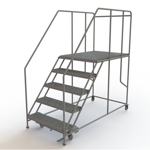 Mobile Work Platform, Steel, 5 Steps, 50" H, 48" D, 36" Step, Serrated - Tri-Arc Manufacturing WLWP153648SL