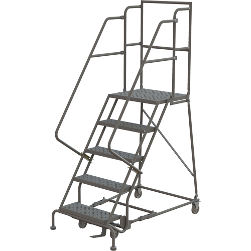 Escabeaux roulants &agrave; dessus profond, 5 marches, Largeur de la marche 24", Hauteur de la plateforme 50", Acier - Tri-Arc Manufacturing KDSR105246-D2
