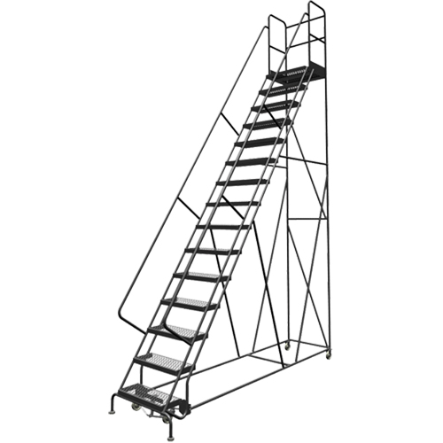 Deep Top Step Rolling Ladder, 15 Steps, 24" Step Width, 150" Platform Height, Steel - Tri-Arc Manufacturing KDSR115242-D2