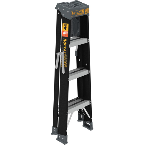 Step Ladder with Paint Tray, 4', Fibreglass, 250 lbs. Capacity, Type 1 - Metaltech E-SLF4TT1