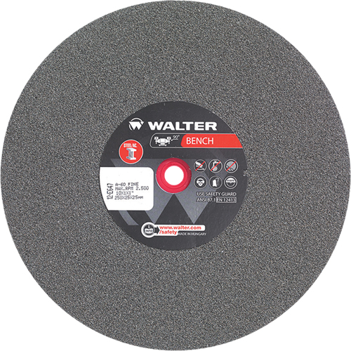 Bench Grinding Wheels, 10" x 1", 1" Arbor, 1 - Walter Surface Technologies 12E647