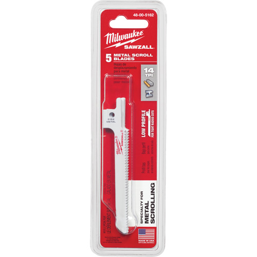 Lame de scie alternative Sawzall, Bim&eacute;tal, 14 Dents par pouce, 3-5/8" lo x 5/16" la - Milwaukee 48-00-5162
