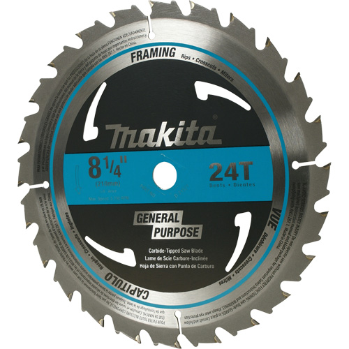 Carbide-Tipped Circular Framing Saw Blade, 8-1/4", 24 Teeth, Wood Use - Makita D-21521