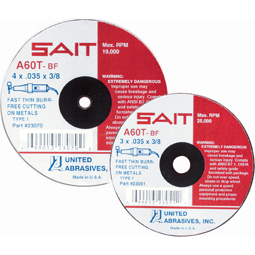 Cut-Off Wheel, 5" x 0.045", 7/8" Arbor, Type 27, Aluminum Oxide/Ceramic, 12200 RPM - United Abrasives Inc. 22073