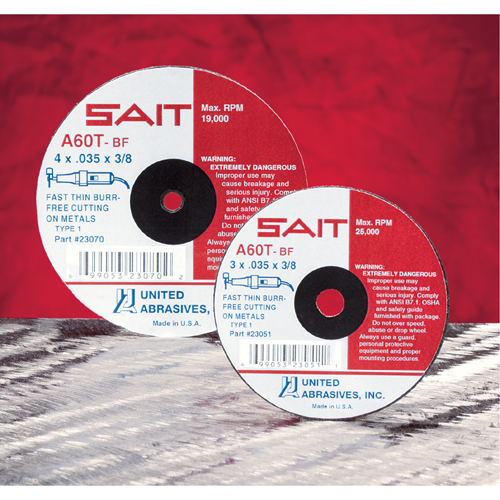 Cut-Off Wheel, 5" x 0.045", 7/8" Arbor, Type 27, Aluminum Oxide/Ceramic, 12200 RPM - United Abrasives Inc. 22073