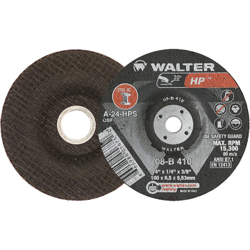 Meule &agrave; moyeu d&eacute;port&eacute; HP, 4" x 1/4", Arbre 3/8", Type 27 - Walter Technologies Pour Surface 08B410