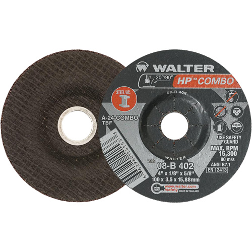 Meule combin&eacute;e HP Combo &agrave; moyeu d&eacute;port&eacute;, 4" x 1/8", Arbre de 5/8", Type 27 - Walter Technologies Pour Surface 08B402