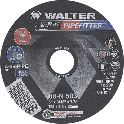 Meule PIPEFITTER, 5" x 3/32", Arbre 7/8", Type 27 - Walter Technologies Pour Surface 08N503