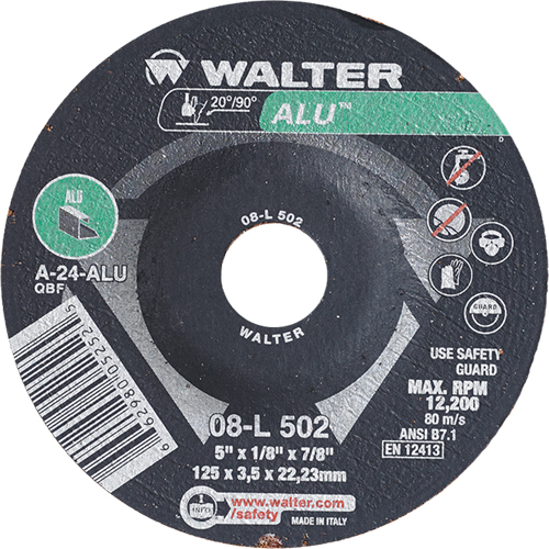 Meules &agrave; moyeu d&eacute;port&eacute; - Aluminium type 27, 5" x 1/8", Arbre de 7/8", Type 27 - Walter Technologies Pour Surface 08L502