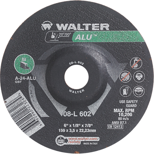 Depressed Centre Grinding Wheels - Aluminium Type 27, 6" x 1/8", 7/8" Arbor, Type 27 - Walter Surface Technologies 08L602
