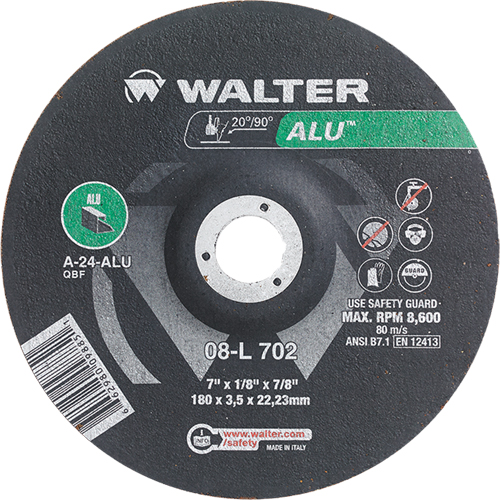 Depressed Centre Grinding Wheels - Aluminium Type 27, 7" x 1/8", 7/8" Arbor, Type 27 - Walter Surface Technologies 08L702