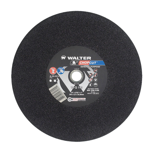 Meules &agrave; tronçonner Chopcut, 14" x 3/32", Arbre de 1", Type 1, Oxyde d'aluminium, 4400 Tr/min - Walter Technologies Pour Surface 10Q143