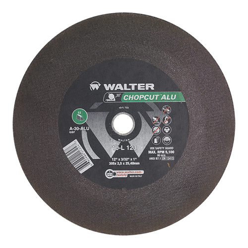 ChopcutChop Saw Cut-Off Wheel, 12" x 3/32", 1" Arbor, Type 1, Aluminum Oxide, 5200 RPM - Walter Surface Technologies 10L123