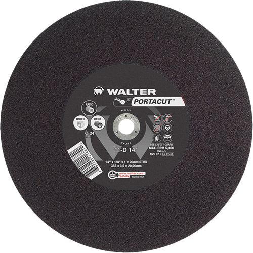 Meule &agrave; tronçonner rapide en acier inoxydable Portacut, 14" x 1/8", Arbre de 3/4", Type 1, Carbure de silicium, 5400 Tr/min - Walter Technologies Pour Surface 11D141