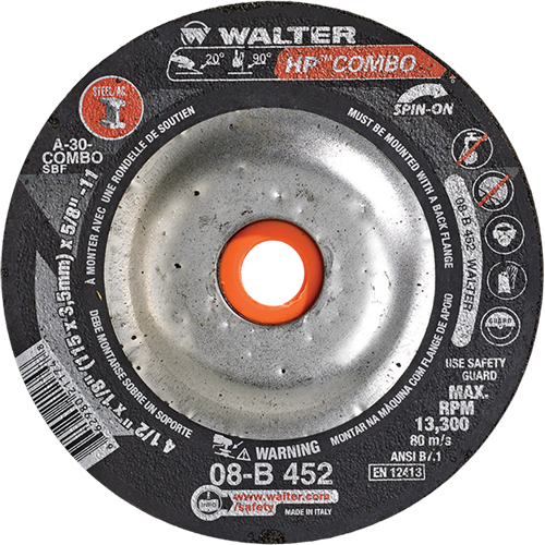 Meule combin&eacute;e HP Combo vissable, 4-1/2" x 1/8", Arbre de 5/8"-11, Type 27S - Walter Technologies Pour Surface 08B452
