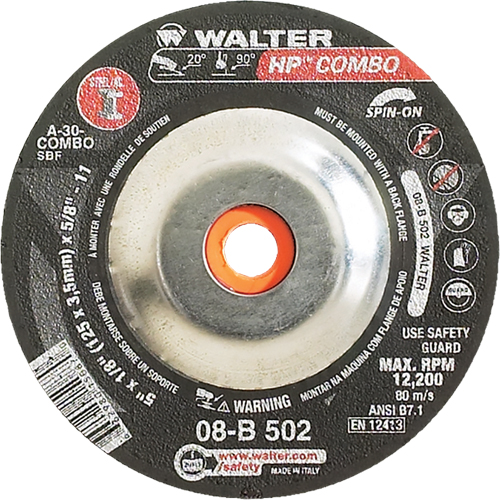 HP Combo Spin-On Combination Wheel, 5" x 1/8", 5/8"-11 Arbor, Type 27S - Walter Surface Technologies 08B502