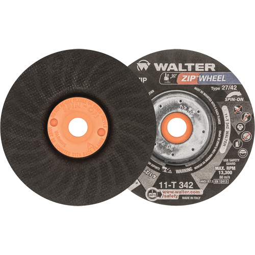 Meules &agrave; tronçonner renforc&eacute;es Zipcut vissables pour scies circulaires, 4-1/2" x 7/8", Arbre de 5/8"-11, Type 27, Oxyde d'aluminium, 13 300 Tr/min - Walter Technologies Pour Surface 11T342