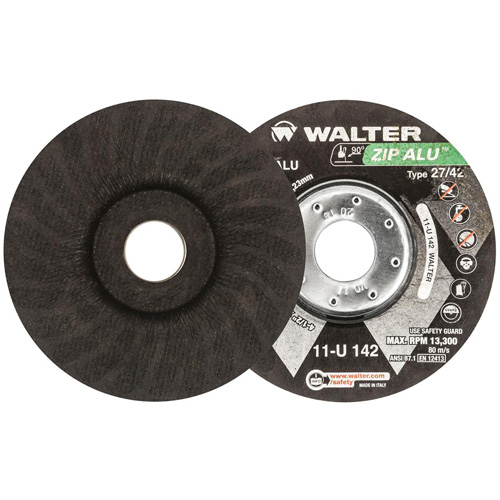 Meule &agrave; tronçonner Zip Alu, 4-1/2" x 3/64", Arbre de 7/8", Type 27, Oxyde d'aluminium, 13 300 Tr/min - Walter Technologies Pour Surface 11U142