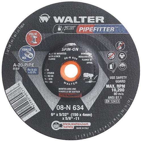 Meule PIPEFITTER, 6" x 5/32", Oxyde d'aluminium, Type 27 - Walter Technologies Pour Surface 08N634