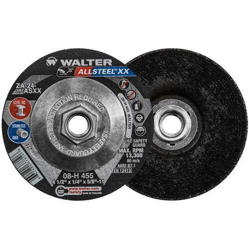 Meule HP XX, 4-1/2" x 1/4", Arbre 5/8"-11, Oxyde d'aluminium, Type 27 - Walter Technologies Pour Surface 08H455