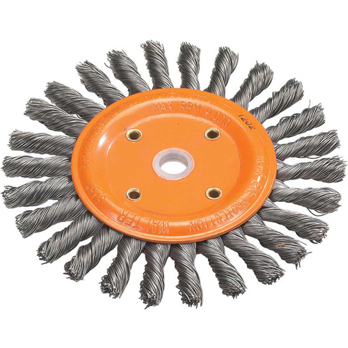 Knot-Twisted Wire Bench Wheel, 8" Dia., 0.0118" Fill, 5/8" Arbor, Steel - Walter Surface Technologies 13B280