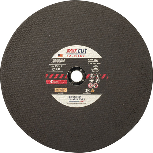 Meule &agrave; tronçonner, 12" x 0,093"/3/32", Arbre de 1", Type 1, Oxyde d'aluminium, 5100 Tr/min - United Abrasives Inc. 24034