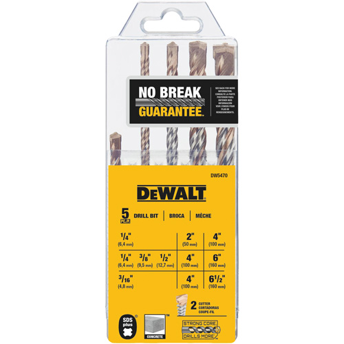 2-Cutter Masonry & Concrete Drill Bit Set, 5 Pieces, Carbide - DEWALT DW5470