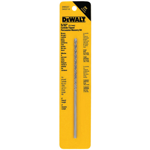 4-Flute Hammer Drill Bit, 5/32", 3-Flat Shank, Carbide - DEWALT DW5227