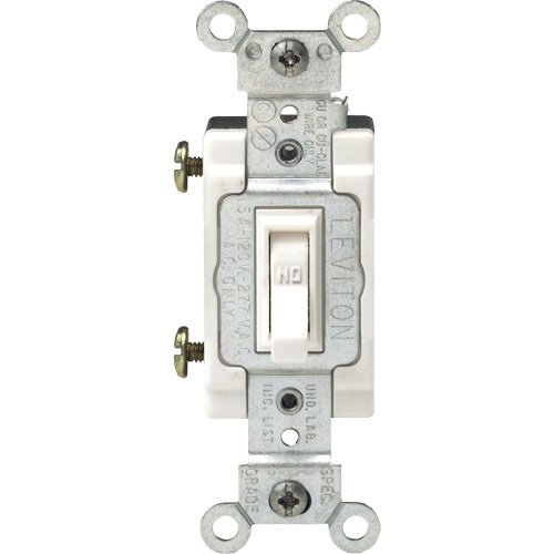 Interrupteurs doux &agrave; borne arri&egrave;re & lat&eacute;rale avec basculement unipolaire encadr&eacute; - Leviton 1101-CW