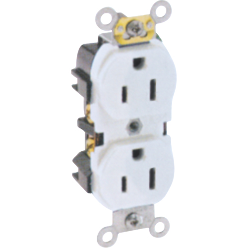 Prise &agrave; borne arri&egrave;re & lat&eacute;rale &agrave; broches droites avec courroie en acier - Leviton 5262-W