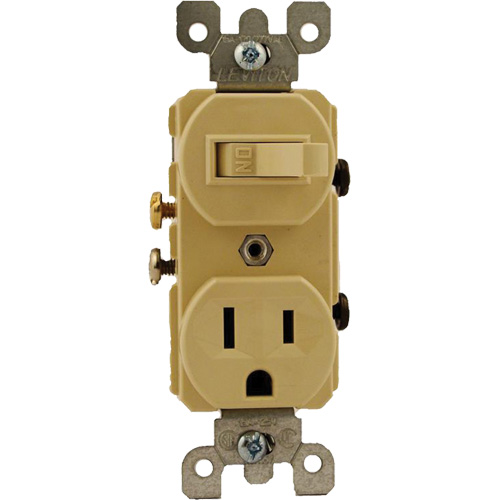 Combination Single-Pole Switch & Grounding Receptacle - Leviton 5225-I